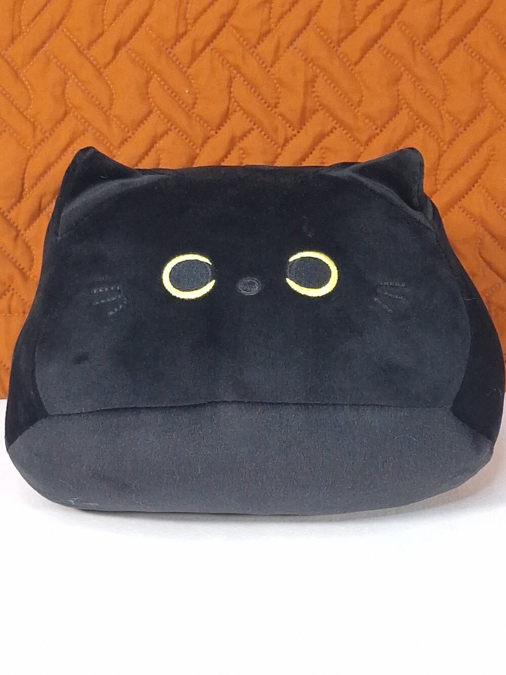 Black Cat Plush Stuffed Animal 9" Crescent Eyes Goth Halloween Cute Cuddly